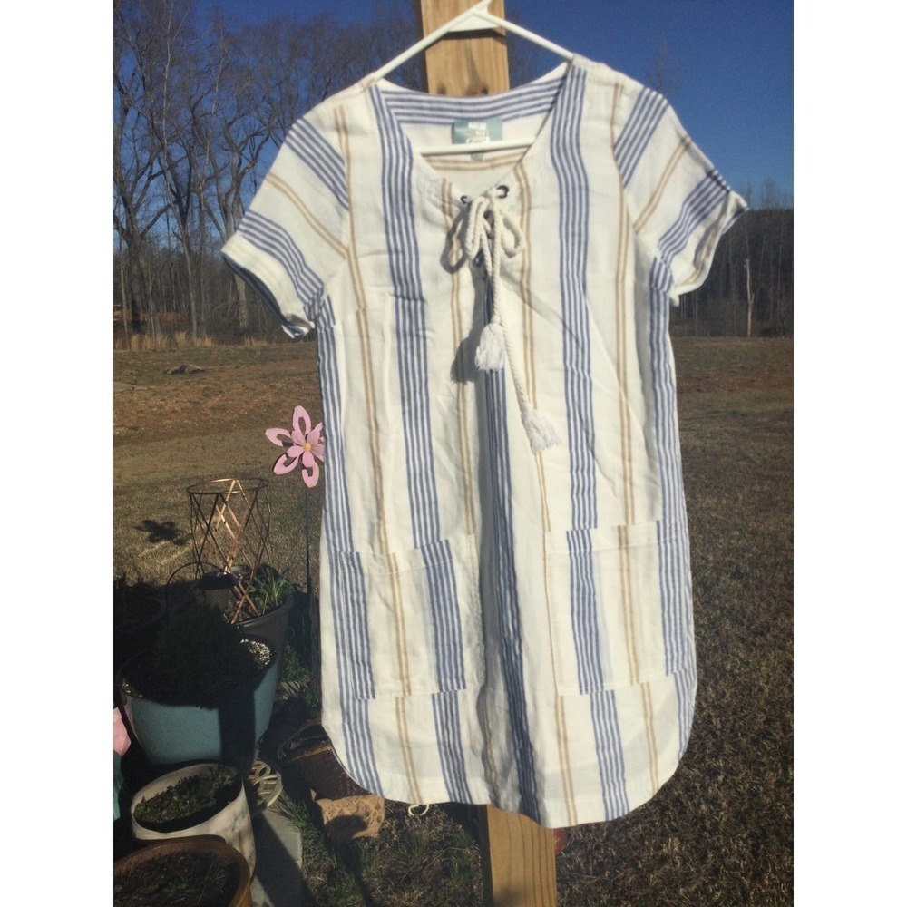 Skies are blue womens tie front mini dress size XS‎ striped boho beach summer